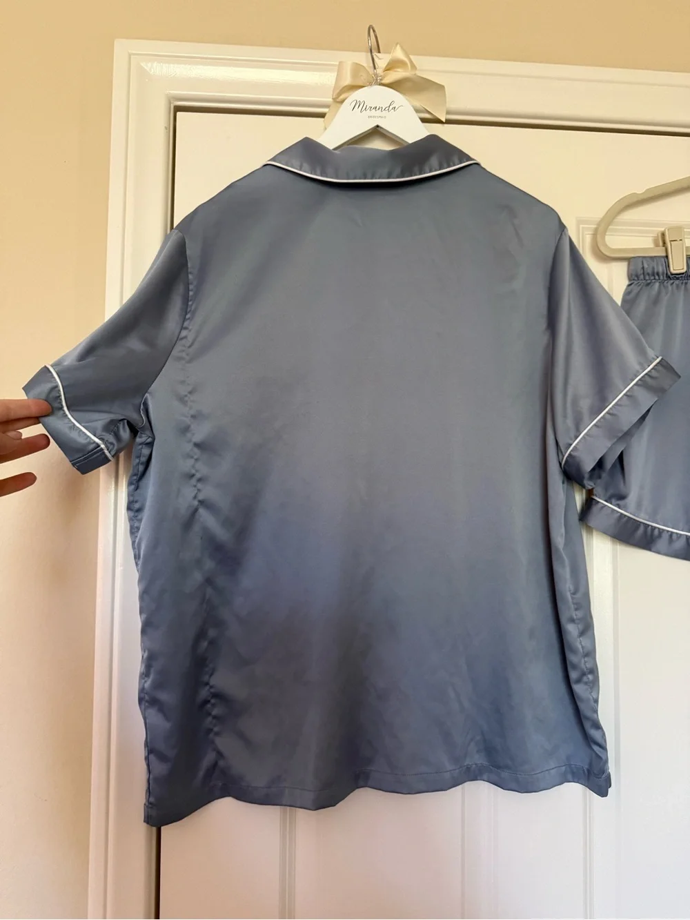 Dusty Blue Satin Short-Sleeve Pajama Set